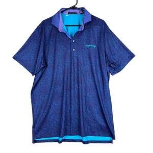 Greyson Mens Shirt Purple Teal All Over Floral Print Performance Polo Stretch XL
